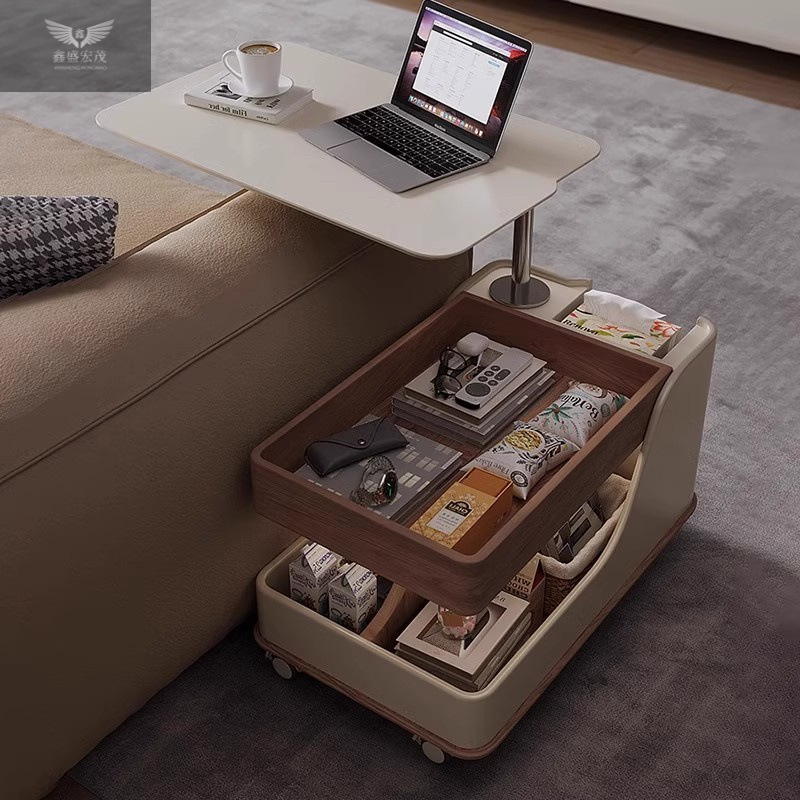 Elevación multifuncional de madera sólida creativa sala de estar casera mesa de té pequeña casa móvil sofá borde pequeño carro tabla de roca