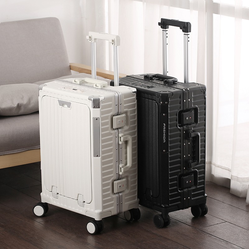 Multifunctional Front Opening Suitcase Aluminum Frame 20 Inch Carry On Luggage With Universal Silent Wheels Durable_voghion.com