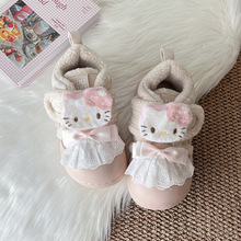可爱卡通凯蒂猫魔术贴雪地靴女2025秋冬新款外穿厚底家居保暖棉鞋
