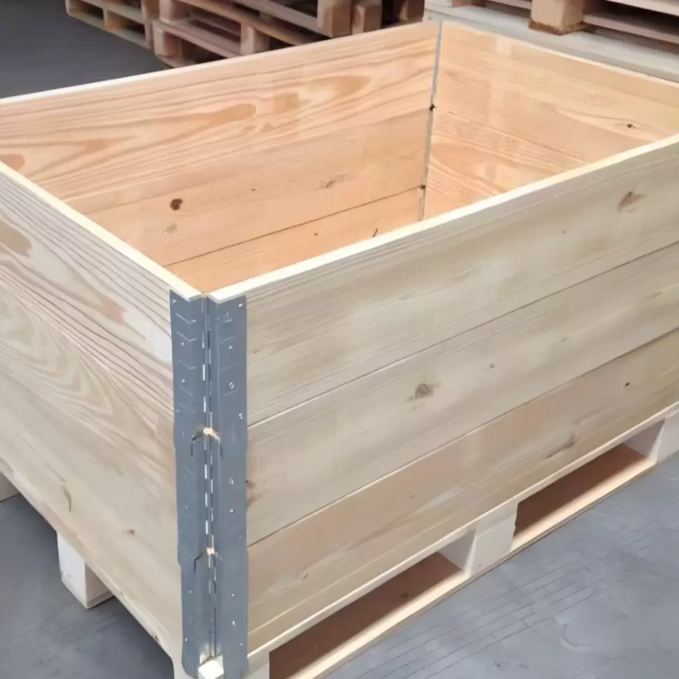 围板木箱定做可拆卸折叠围板箱物流周转钢带卡扣周转木框箱