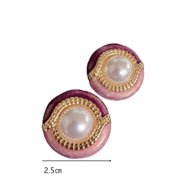 Pearl Inlay Material Baroque Style Silver Needle 925 Earrings Pearl Western Retro Court Elegant Hong Kong Style Women's Mid-Age Enamel Glaze