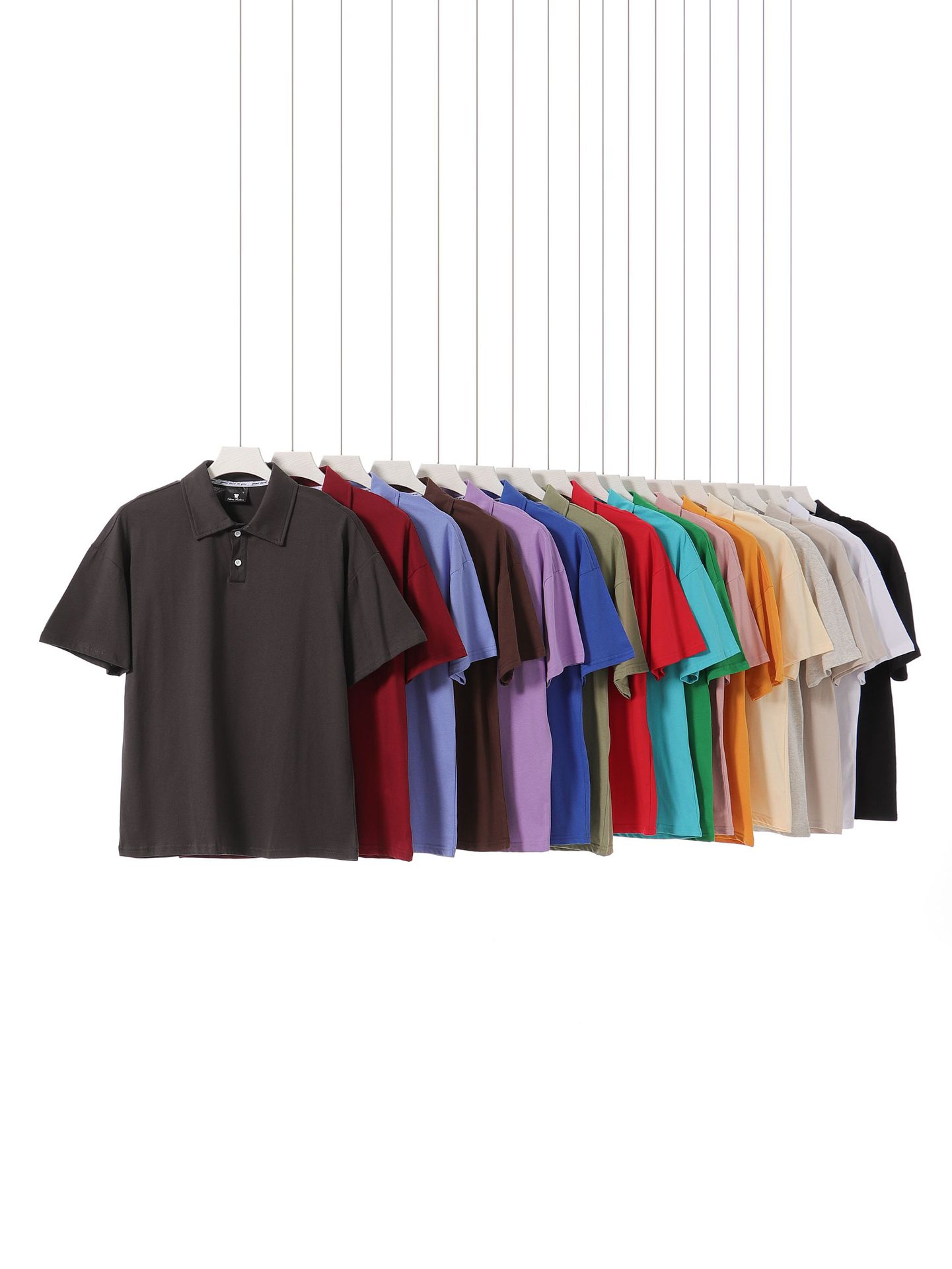 Japanese Retro Solid Color 190G Loose Shoulder Polo Shirt for Men and Women Summer Comfortable Breathable Simple Short Sleeve