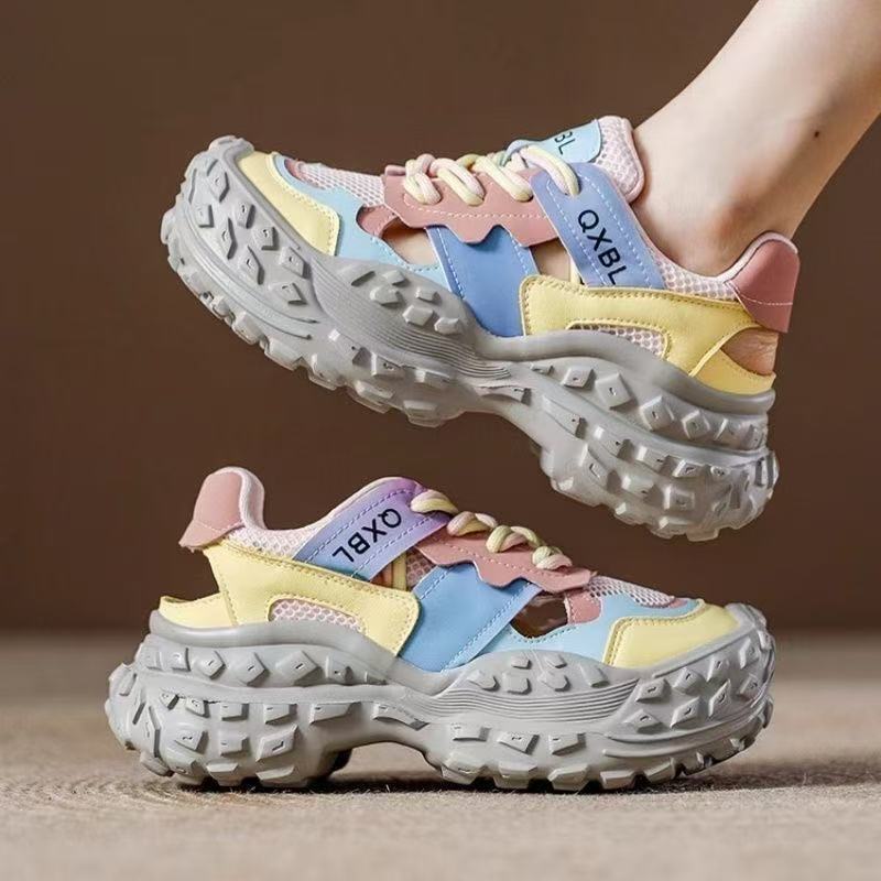 Retro Leather Color-Blocked Dad Shoes for Women 2025 Spring and Summer New Mesh Breathable Thick-Soled Versatile Sports and Leisure Women's Shoes Retro Leather Color-Blocked Dad Shoes for Women 2025 Spring and Summer New Mesh Breathable Thick-Soled Versatile Sports and Leisure Women's Shoes