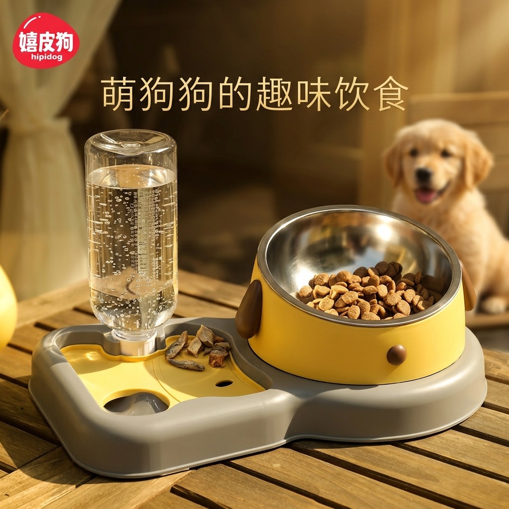 Comedero Doble Automático con Comida Lenta de Plástico, Antivuelco, para Perros y Gatos