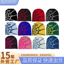 欧美保暖成人针织帽男女提花帽跨境秋冬户外骑行帽蜘蛛网厂家货源
