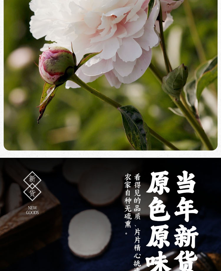 White Peony Root Slices Bai Shao 250g 500g Dried Paeonia lactiflora for Decoction and Tea key features