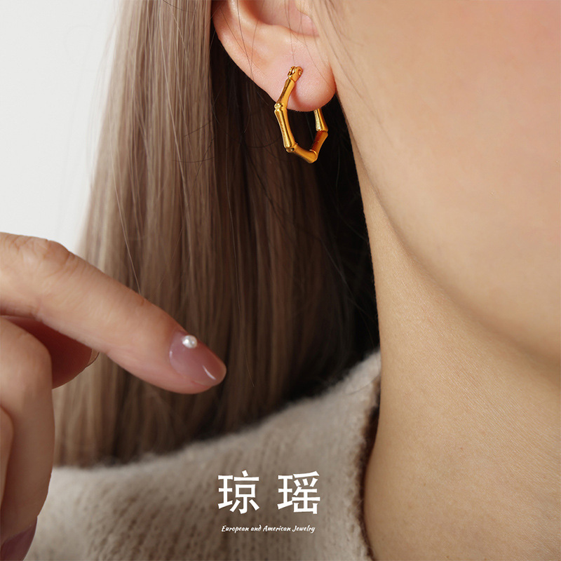 retro bamboo elegant earrings stainless steel
