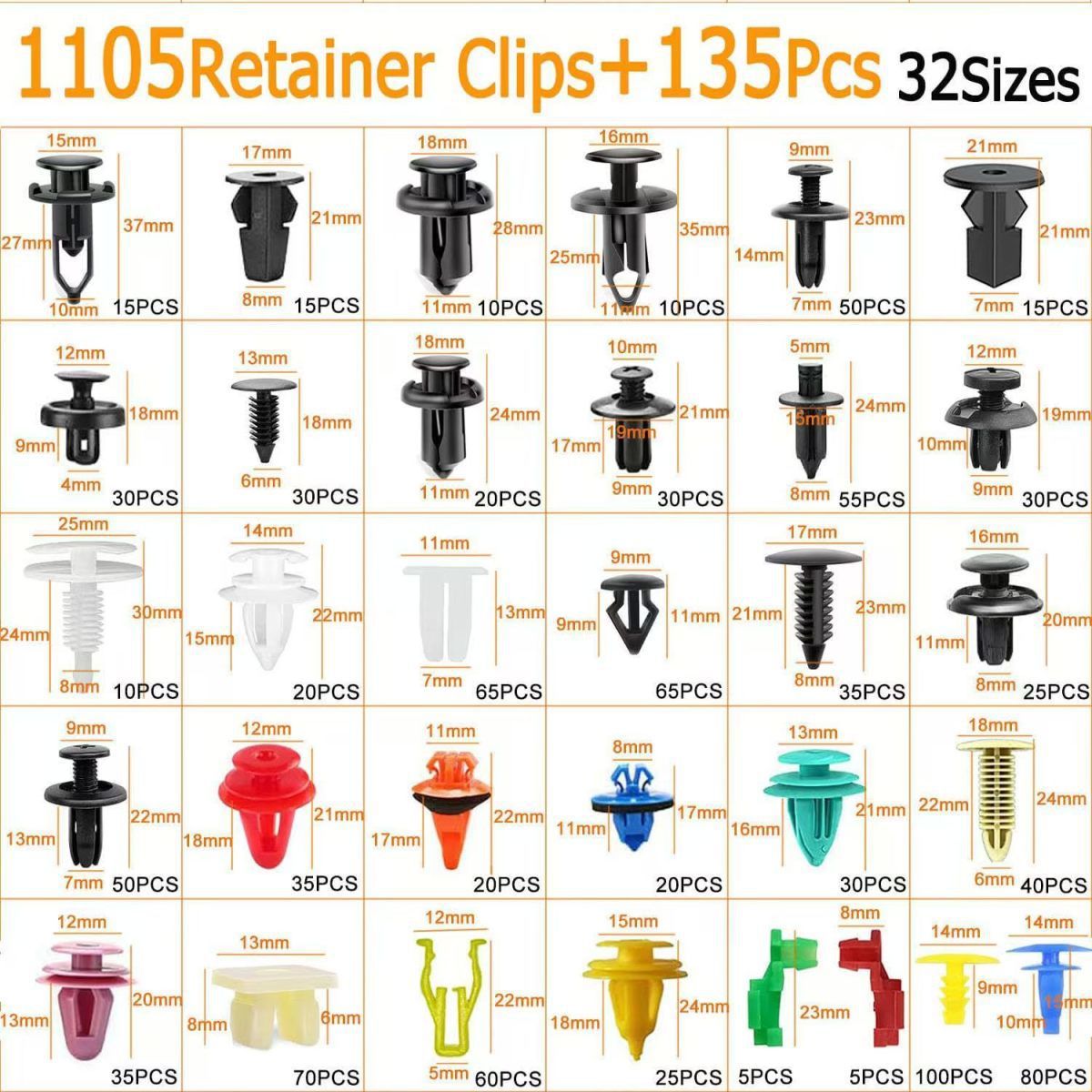 1240Pcs Boxed Buckle 32 Types of Car Bumper Fastener Kit Suitable for Toyota General Set