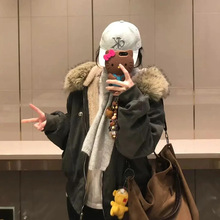 棉衣宽松型女款女加绒连帽女款座山雕棉服时尚黑色军绿色其他羊毛