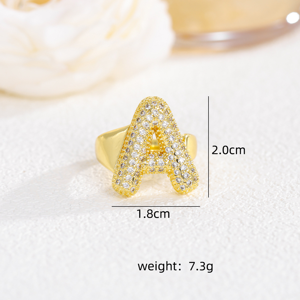 Přeshraniční horký prsten s 26 anglickými písmeny vykládaný diamantem, zirkonem, pozlacený, otevřený prsten, velkoobchodní dodávka, jednoduchý vítr_voghion.com