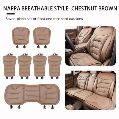 Seat cushion, seat cover, Soft and Comfortable for All - chestnut-brown-nappa-7-piece-car-set