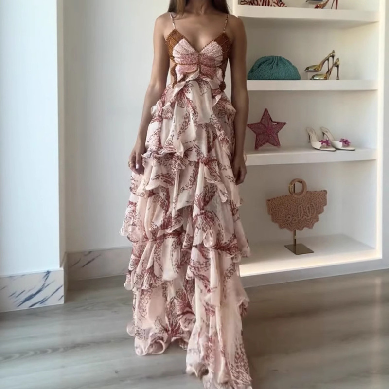 European and American Sexy Women's Clothing Cross-Border Amazon New Fashion Multi-Layered Ruffled Butterfly Dress
