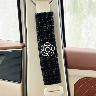 Chanel-Style Camellia Car Seatbelt Shoulder Pad Anti-Pressure Protective Cover High-End Creative Decoration New Year Gift for Women (Seat belt shoulder pad) - camellia-black-four-seasons-small-fragrance-shoulder-pad-1-piece