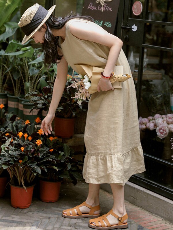 21 Count Fine Linen Dress Women 2023 Summer Sleeveless Vest Mid-Length Easiest for Match Skirt