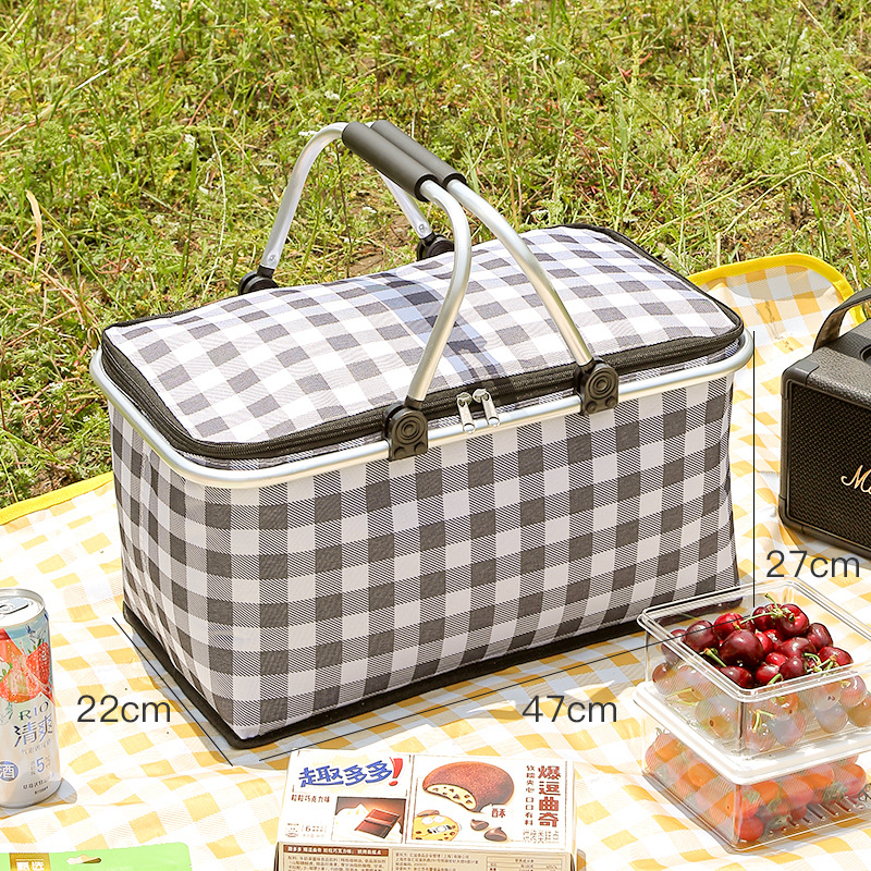 Cesta de picnic aislada para viajes transfronterizos, nevera portátil plegable para exteriores, bolsa de almacenamiento para picnic con conservación de alimentos para camping