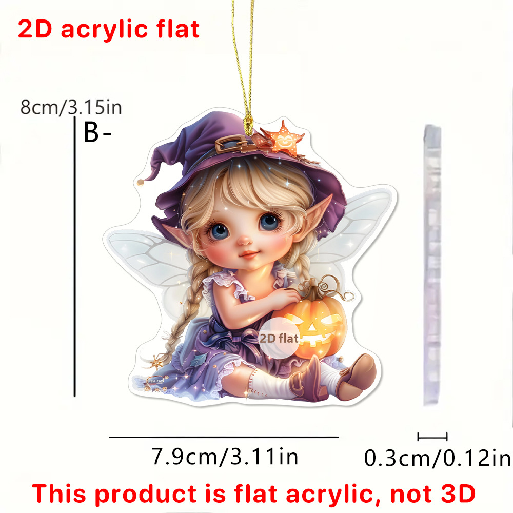 Halloween Púrpura Fairy y Chickpea Cat Keychain Colgante Decoración acrílica 2D Colgante Decoración del automóvil