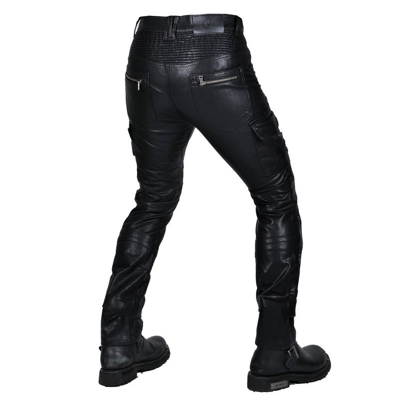 Pantalones de montar de motocicleta VOLERO para hombres y mujeres Knight motocicleta Slim pantalones de cuero casual retro resistente a la caída pantalones de cuero a prueba de viento