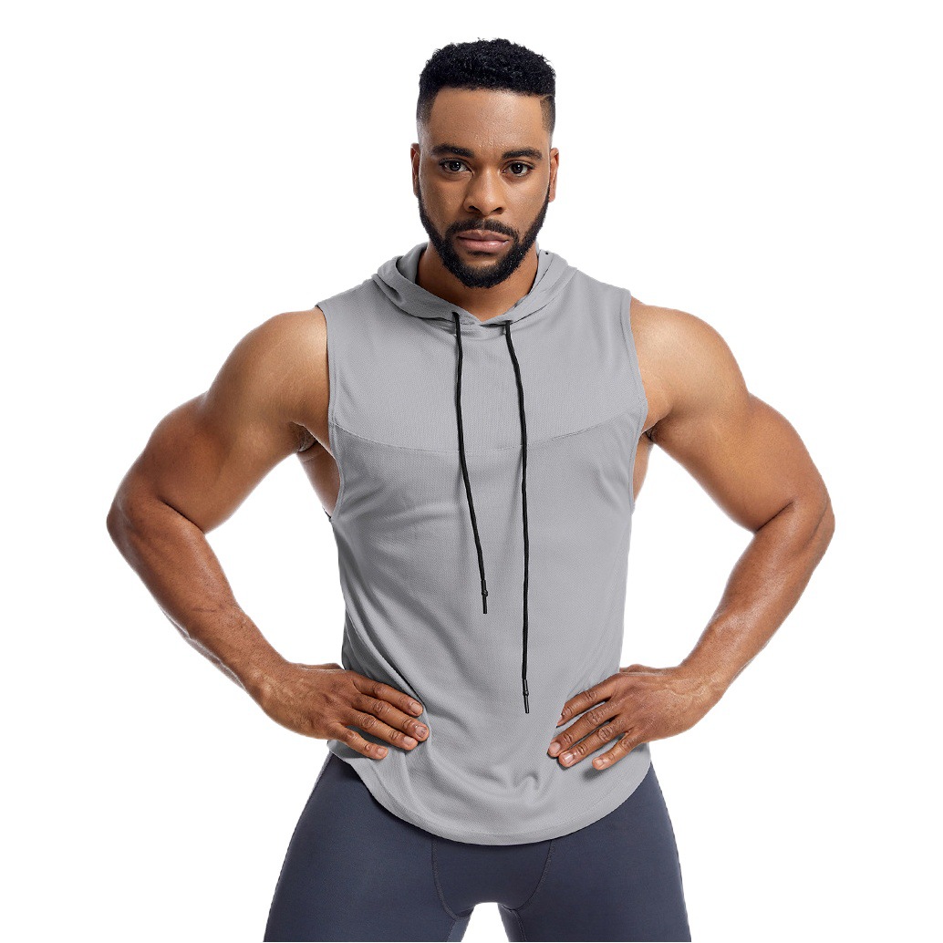 Cross-Border Hooded Basketball Vest for Men, Summer High-Elastic Breathable Fitness Top, Training Sports Quick-Dry Vest, Independent Stand