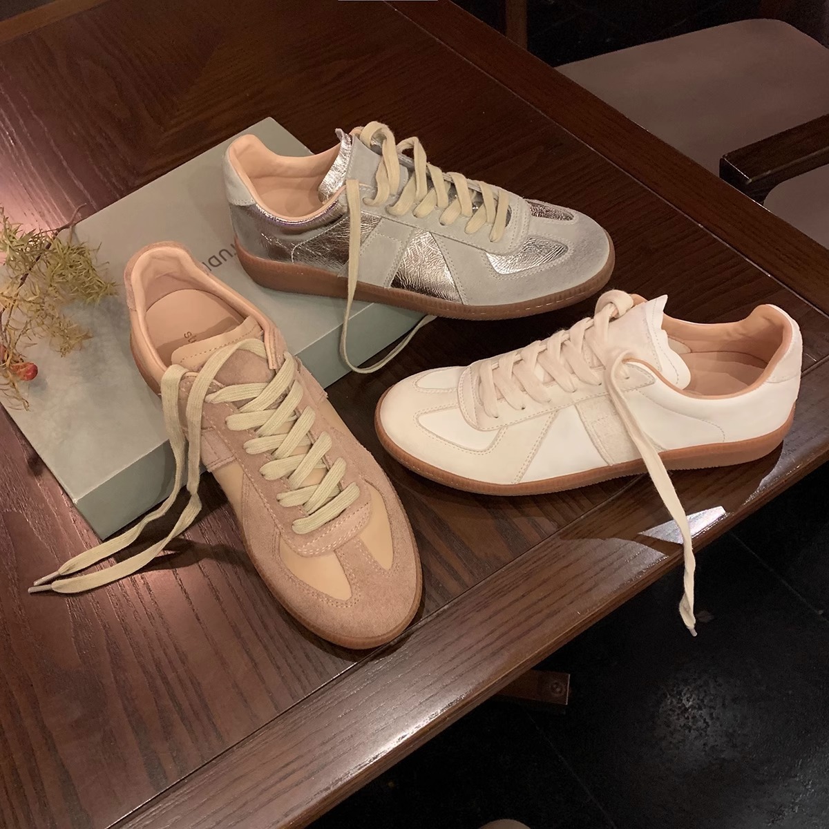 Grape Mom studiolee Vintage Genuine Leather Color Matching Round Toe Platform Shoes Women's Summer All-match Casual Sneakers