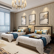 新中式實木床現代簡約民宿酒店賓館標間全套樣板房間雙人床家具