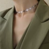 P408-Steel color pattern necklace 34+5cm