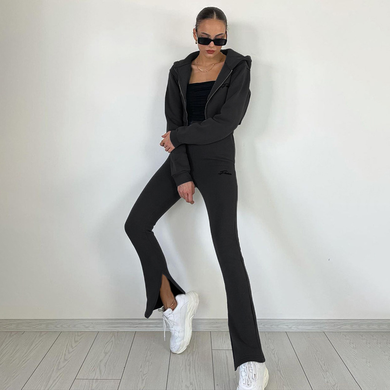 letter embroidered full zipper hoodie trousers yoga set nihaostyles clothing wholesale NSFLY84169