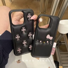 高级感ins皮质刺绣十字架适用iPhone17promax苹果16手机壳15新款