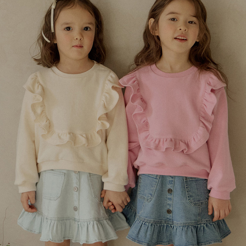 The 2024 Spring Strawberry Sand Korean Girls' Soft Ribbed Collar Sweatshirt with Round Neck