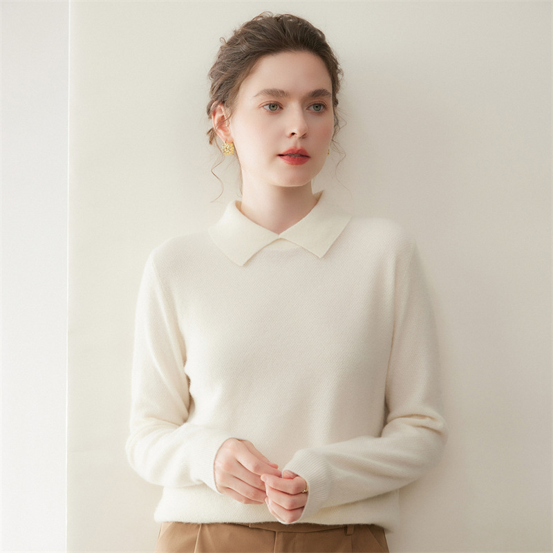 2026 new high-end retro polo collar cashmere women's autumn and winter outfit versatile commuting loose long-sleeve 2026 new high-end retro polo collar cashmere women's autumn and winter outfit versatile commuting loose long-sleeve