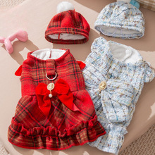 蝴蝶结秋冬宠物裙子厚款保暖带帽猫服饰两脚衣中小型泰迪狗狗衣服