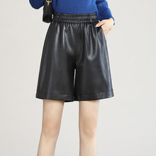 海宁真皮皮裤女2024秋冬新款显瘦外穿宽松高腰大码阔腿绵羊皮短裤