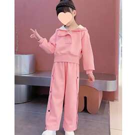 女童运动休闲秋装中大童韩版宽松排扣秋季新款卫衣上衣下裤两件套