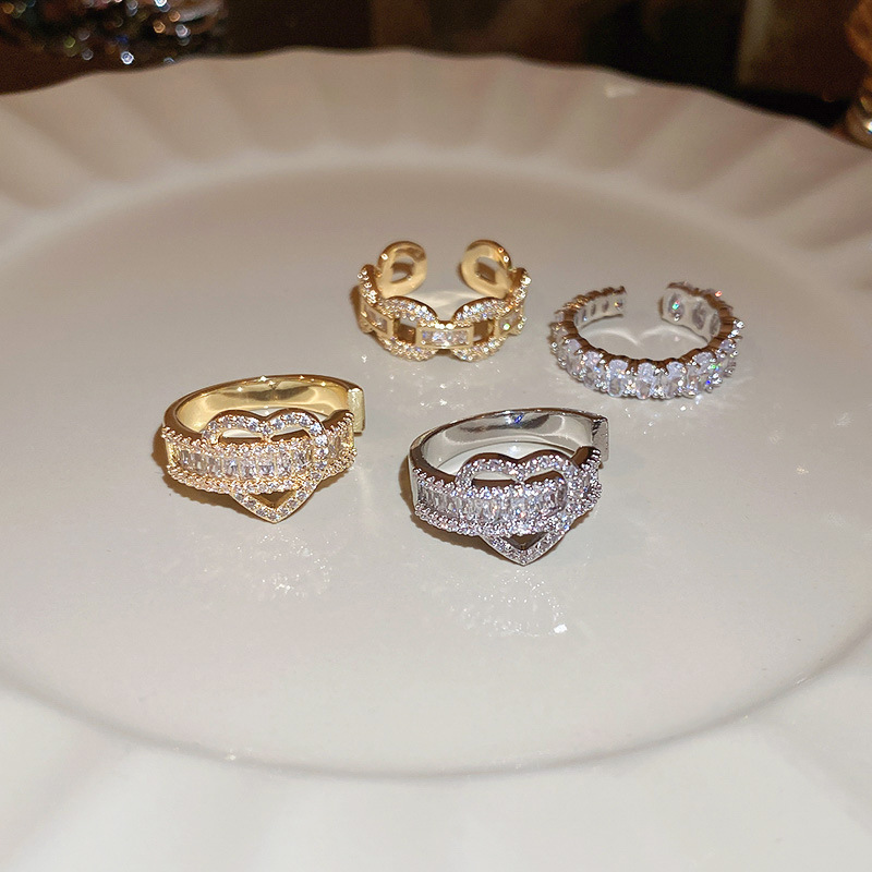 Fashion Round Heart Shape Copper Inlay Zircon Rings 1 Piece