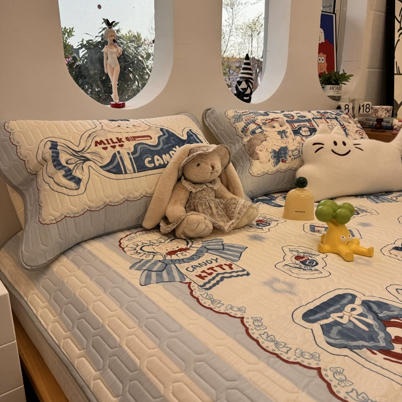 J8 складной моющийся трехсекционный латексный коврик с рисунком карамельного кота, приятный для кожи, шелковый летний коврик, мягкий коврик с кондиционером g3