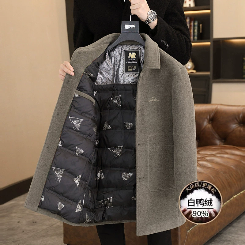 Мужская демисезонная бархатная пуховая куртка, утеплённое шерстяное пальто, утиный пух