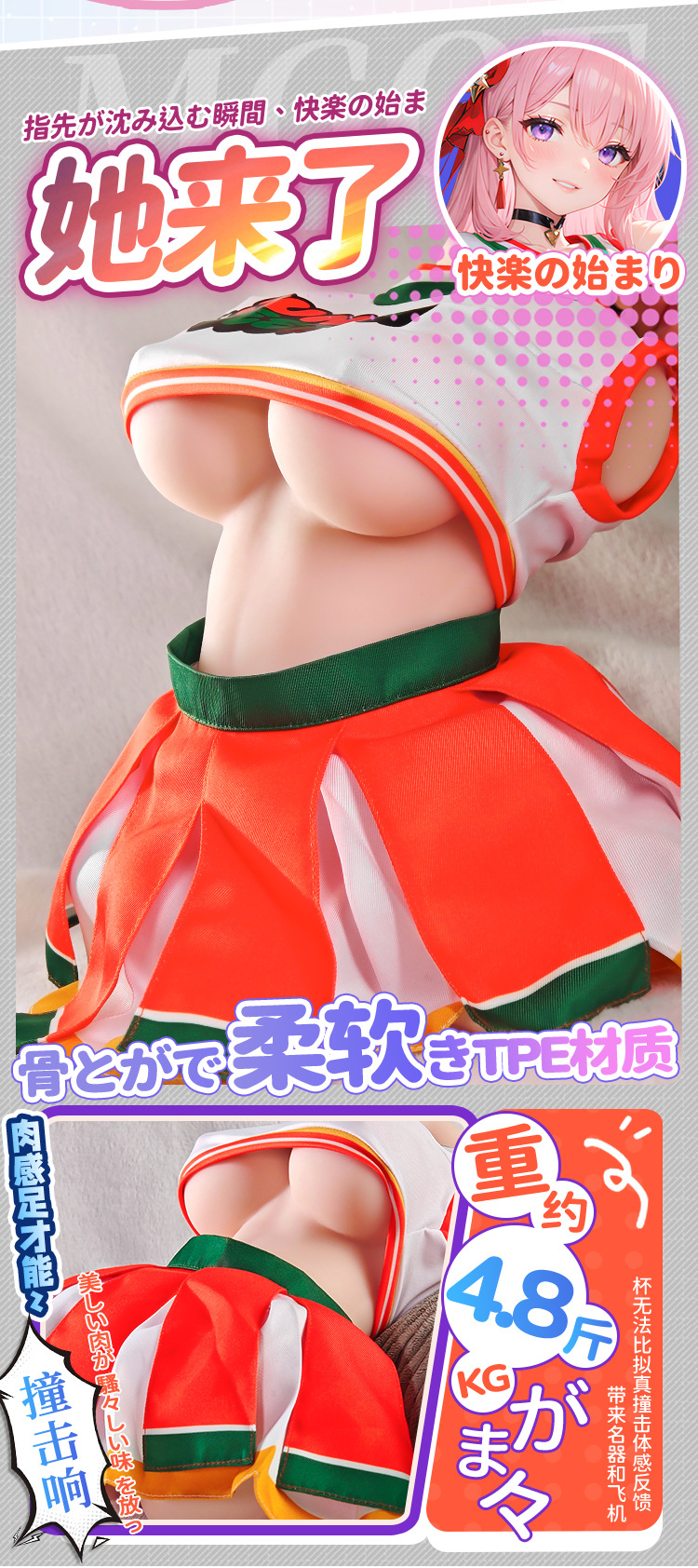 Jiuai Airplane Cup Mold Replica Realistic Half-Body Male Masturbator with TPE Double-Entry Design — detail image 4