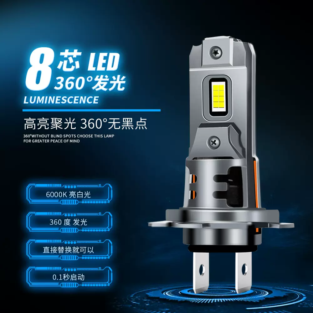 跨境直供汽车led大灯无损直插式车灯h7h11双面8灯珠led汽车大灯
