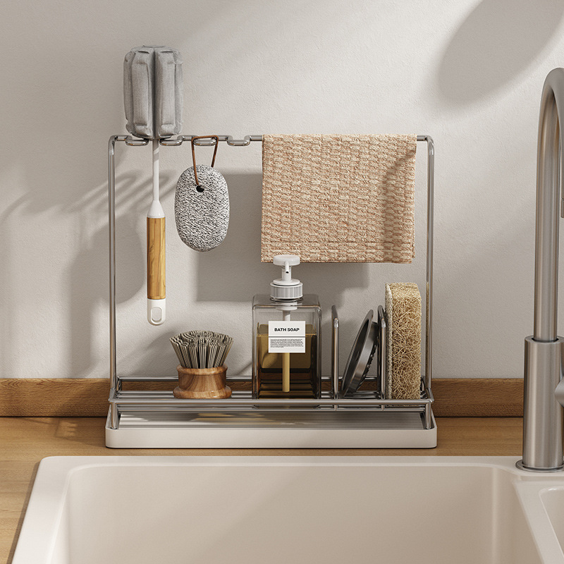 304 Stainless Steel Kitchen Small Apartment Narrow Rack Sponge Draining Storage Rack Household Countertop Sink Storage