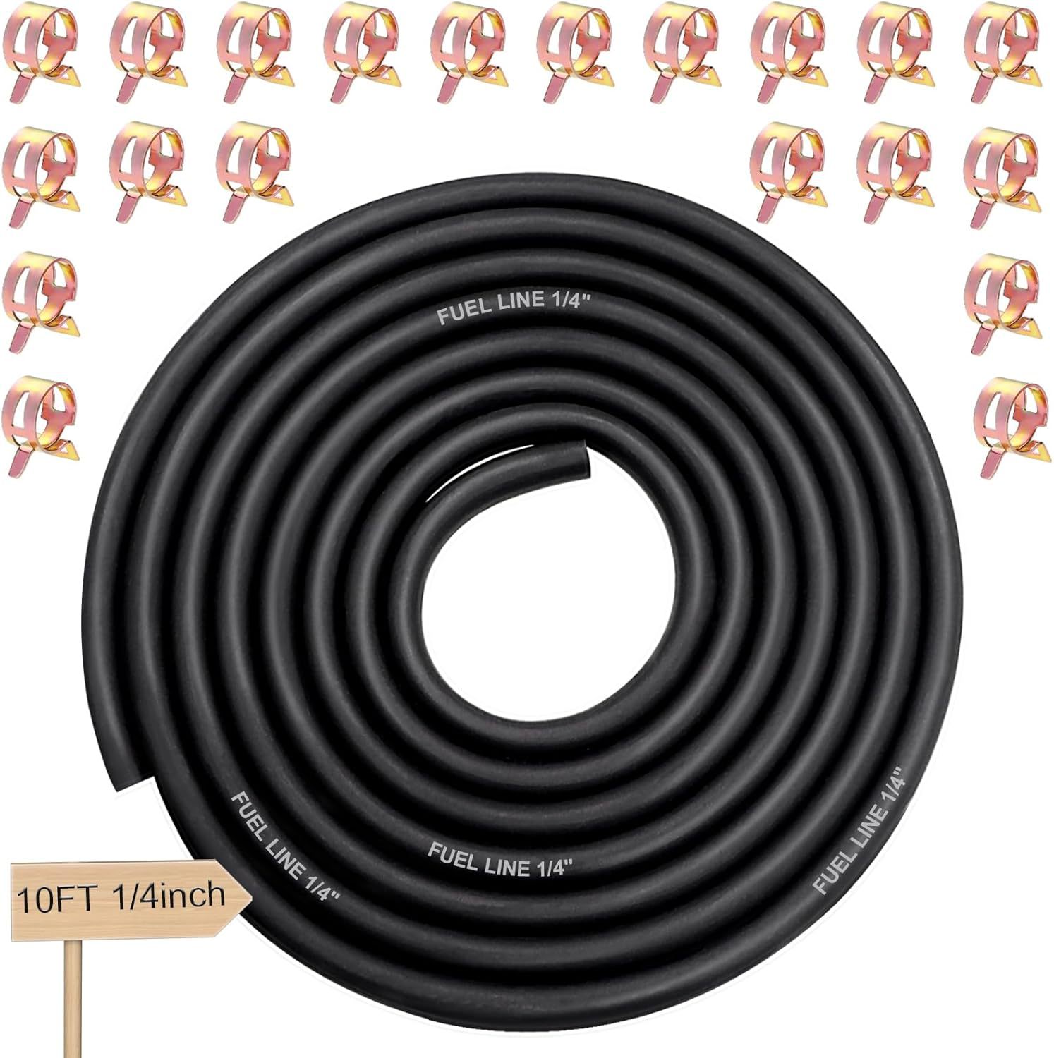 smseace 1\/4 Inch10Ft Fuel Line Hose Rubber Fuel Line with 2