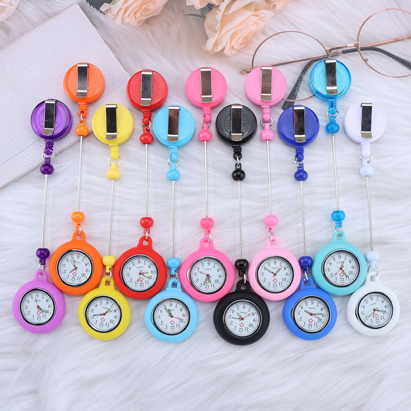 Reloj colgante de enfermera con cuentas de bricolaje, hebilla fácil de tirar, reloj colgante de prueba de cuero de cronógrafo con cordón de cuentas de marca, reloj de estudiante lindo creativo