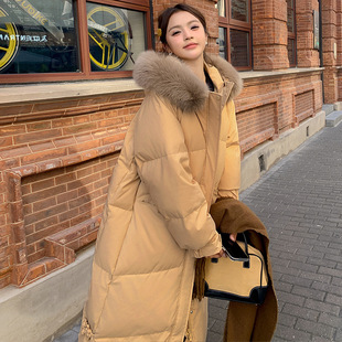 2025 Winter New High-End Large Fur Collar down Jacket Cotton Outwear Women's Long Over-The-Knee Korean Style Thickeneded Cotton Outwear