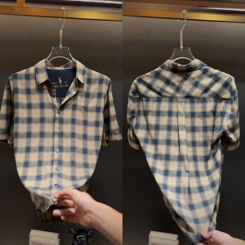 Elegance Brand High-End Mens Shirt 2025 Summer New Release Centaur Embroidery Loose Plaid Short-Sleeve Shirt