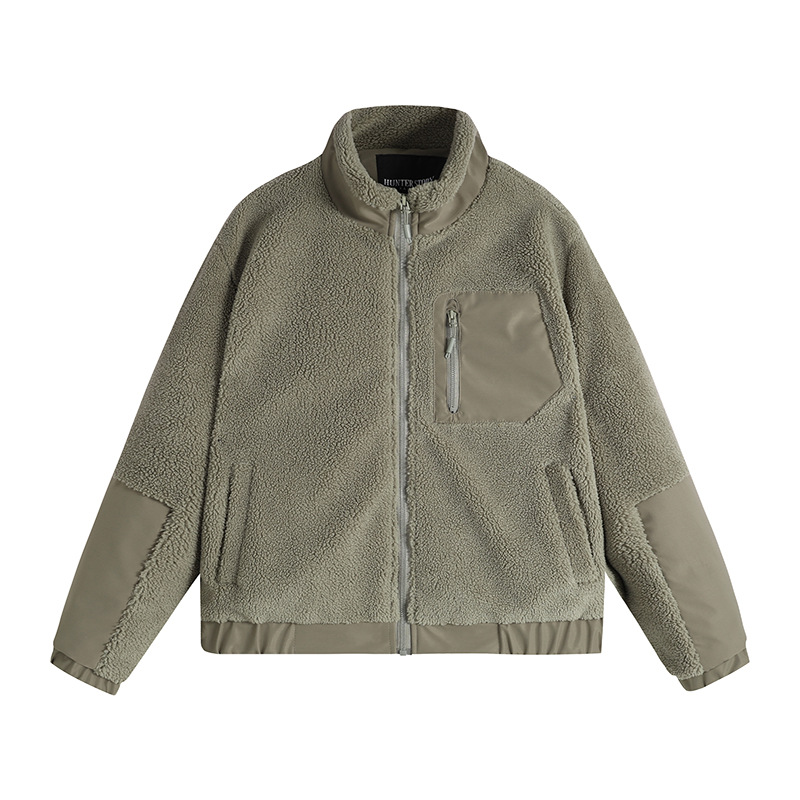 Kişi üçün payızlıq-qışlıq fleece gödəkçə, dik yaxalı, düz rəngli