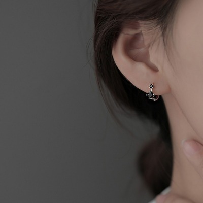 大小双黑钻耳钉女耳环耳扣2022年新款潮夏季小众轻奢高级感耳饰|ms