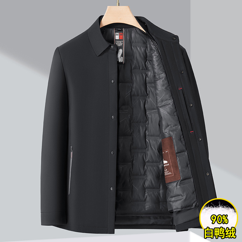 Men's Winter Detachable Liner down Jacket with a Turn-Down Collar, Business Casual 90% White Duck down Coat A8888