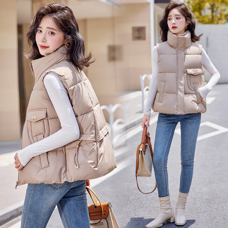 Chaqueta de chaleco de algodón de plumón para mujeres 2024 otoño y invierno nuevo corto suelto y delgado con hombros gruesos chaleco clip