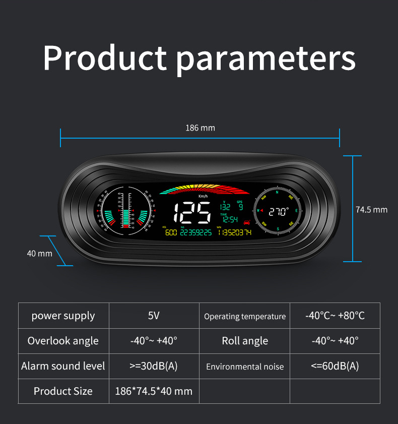 Car Portable Instrument Hud Head-Up Display Color Screen Car-Mounted Hud Portable High-Definition Off-Road Level and Slope Meter