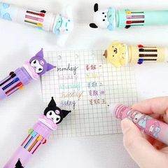 Ten-color Round Ballpoint Pen Cartoon Cute Multicolor Sanrio Push-button Colorful Pen Student High-quality Stationery Neutral Pen