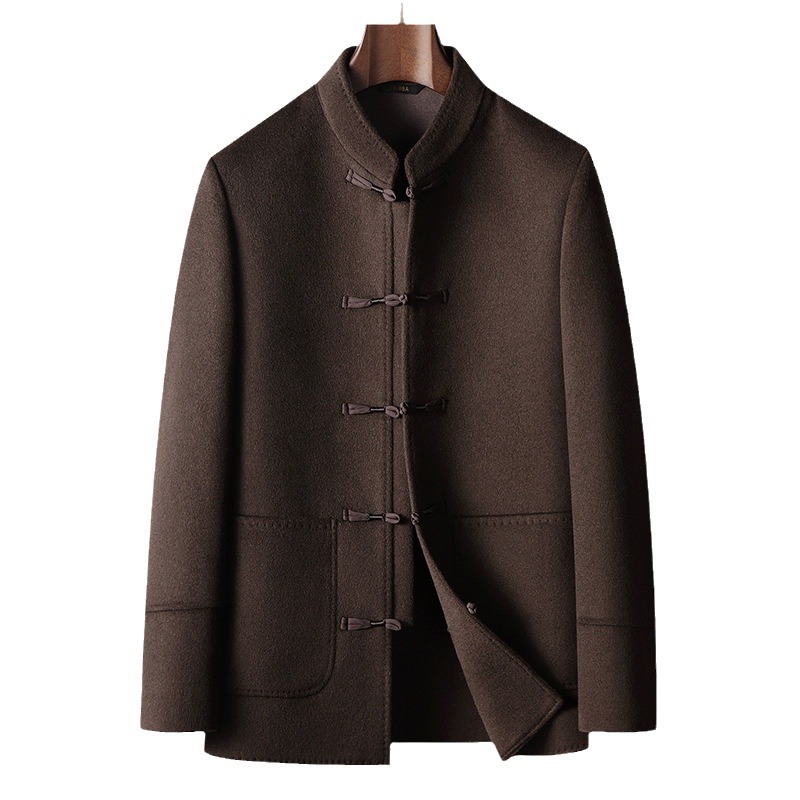 Men's Clothing autumn and winter Chinese style stand up collar youth Tang suit style double sided wool casual warm coat_voghion.com