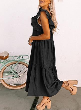 Women's Regular Dress Simple Style Square Neck Lettuce Trim Short Sleeve Solid Color Midi Dress Holiday Daily display picture 10